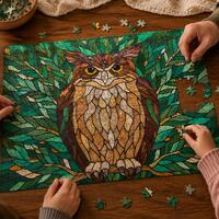 Owl Jigsaw Puzzle, Stained Glass Owl Puzzle, Forest Bird Puzzle Gift, Nature Art Puzzle for Adults,