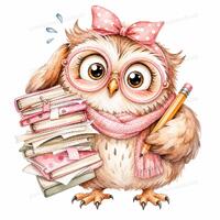 20 Cute Owl Study Buddy Clipart, Student Gift Watercolor JPGs, Digital Download, Commercial Use