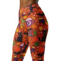 Halloween Leggings, Cute Spooky Cat Leggings, Fall Pumpkin Yoga Pants, Witchy Owl Workout Athletic T