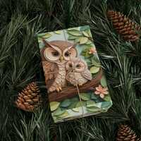 Whimsical Owl Illustration Wrapping Paper | Woodland Forest Pattern