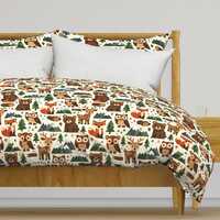 Woodland Wildwood Fauna Bedding - Forest Critters Deer Fox Owl Bear Printed Duvet Cover OR Pillow Sh