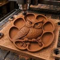Great Horned Owl  Serving Tray STL File for CNC Router | Wooden Tray 3D Relief Model | Wooden Servin