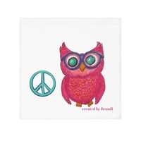 Pink Owl Face Towel | Hand-Drawn Cartoon Bird Illustration, Peace Symbol