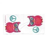 Pink Owl beach towel Peace Symbols | Retro Boho Swim Towel
