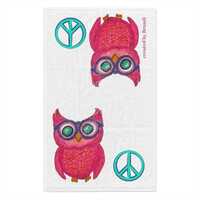 hand towel Pink Owl with Glasses Peace Signs bathroom Towel | 11x18