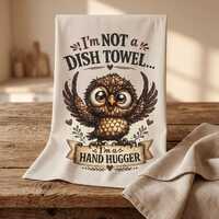 Hand Hugger Tea Towel: Cute Owl Illustration, Cotton or Polyester