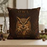 Owl Woodland Pillow, Rustic Throw Pillow, Cabin Decor Cushion, Lodge Style Accent, Wildlife Home Dec