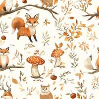 Woodland Autumn Fabric | Foxes Owls Mushrooms on Cream | Fall Quilting Cotton | Fat Quarter or By th