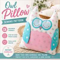 Owl Pillow Cushion Sewing Pattern, Baby Nursery Pillow Decoration