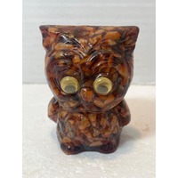 Petrified Wood Owl Figurine Handmade with Polished Stone Chips Collectible Decor 3Inches Tall