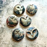 MYSTICAL OWL Decoupage Owls Wooden Bead: 1-inch Art Focal Bead