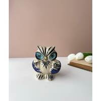 Vintage Tonala Mexican Folk Art Pottery Owl Figurine with Chicks | Mom and Baby | Hand Painted Signe