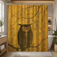 Owl Shower Curtain, Woodland Bathroom Decor, Rustic Forest Bath Curtain, Autumn Owl Bathroom, Vintag