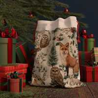 Woodland Animals Pattern Gift Bag | Fox Owl Deer Rabbits Holiday Drawstring