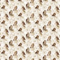 Night Owl Fabric with Owls and Tonal Pumpkins, Cream Multi - Halloween Fabric Collection by Deborah