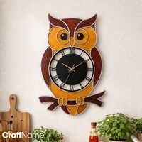 Wise Owl Stained Glass Wall Clock, Handcrafted Nature Bird Art for Bedroom Decor
