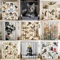 Animal Shower Curtain, Cat Dog Duck Owl Dinosaur Bath Curtain, Waterproof Polyester Bathroom Decor