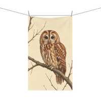 Owl Tea Towel - Illustrated Woodland Wildlife Kitchen Towel, UK Countryside Cotton Gift