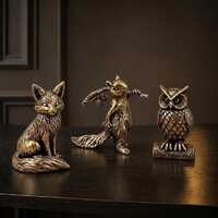 Mini Brass Animal Figurines &ndash; Fox, Owl, Squirrel Statues, Vintage Desk Decor
