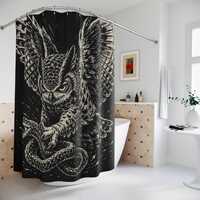 Owl and Snake Illustration Shower Curtain | Gothic Wildlife Bathroom