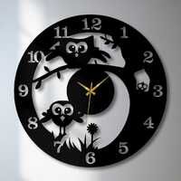 Owl Metal Wall Clock Black Round Woodland Family Design Decorative Animal Statement Clock Modern Hom