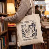 Canvas Tote Bag, Owl Reading Book, Introvert Gift, Cozy Library Tote