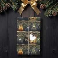 Whimsical Owl Wrapping Paper, Gothic Cathedral Owls Gift Wrap, Dark Academia Birthday Wrap, Cozy Fan