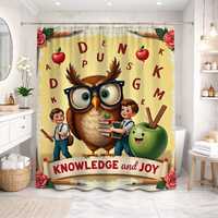 School Owl Shower Curtain, Bathroom Curtain, Cream Yellow, Magic Wizard Classroom Decor