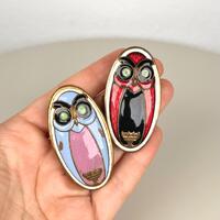 Cute Vintage Enamel Owl Clips Set Decorative Brass Clips Mid Century Cartoon Bird Memo Photo Napkin