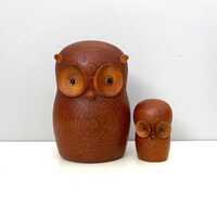 Pair of Laurids Lonborg teak owls, mother and baby - made in Denmark