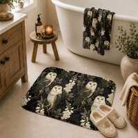 Barn Owl Bathroom Decor | Owl Shower Curtain, Bath Mat & Hand Towel Set, Woodland Bathroom, Dark