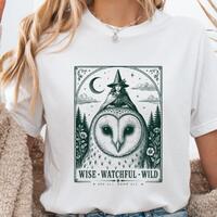 Mystical Forest Owl Graphic Tee - Wise Watchful Design Perfect for Witchy Vibes and Nature Lovers -