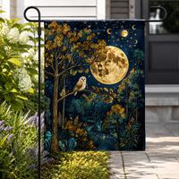 Full Moon Owl Garden Flag PNG, Autumn Forest Sublimation Design, Moody Fall Yard Flag, Printable Dig