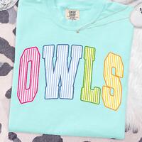 Owls PNG, Colorful Striped Owls Mascot PNG, Varsity School Spirit Game Day Shirt Design, Team Spirit
