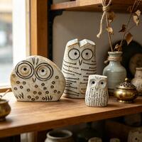 Handmade Owl Family Figurines &ndash; Rustic Woodland Home Decor Accents, Gift for Owl Lovers