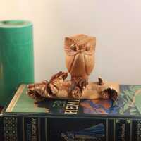 Hand Carved Perched Owl on Branch Jempinis Wooden Figurine