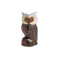 Vintage Wood Owl, Hand-Painted, Folk Art Style, Boho Home Decor