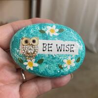 Painted Rock, Owl, Be Wise, Tiered Tray Decor