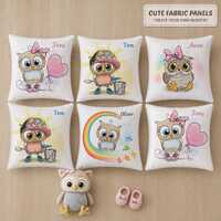 Personalized Cute Baby Owl Fabric Panel for Toddler Bedding DIY Baby Boy or Girl Blanket, Pillow, Nu