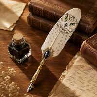 Personalized Name Quill Pen Set, Owl Feather Quill Pen Set with Ink, Wedding/Writing Gift for Her Hi