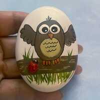 Painted Rock, Owl on a Log, Ladybug, Tiered Tray Decor, Collectible