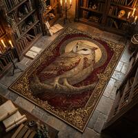 Gothic Owl Rug, Celestial Barn Owl Area Rug, Burgundy Gold Dark Academia Carpet, Witchy Bird Decor f