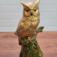 Vintage Gold Owl Ceramic Figurine Woodland Bird Mid Century Home Decor