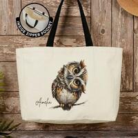 Personalized Funny Owl Tote Bag Custom Owl Canvas Tote Cute Owl Bird Travel Tote Bag Gift Book