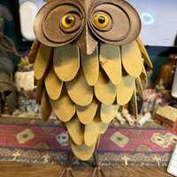 Vintage Handmade Wooden Owl Sculpture &ndash; Rustic Folk Art Owl &ndash; Mid Century Woodland Decor
