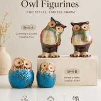 Ceramic Owl Figurine Handmade Porcelain Bird Statue Cute Animal Decor Small Shelf Ornament Home Deco