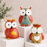 Ceramic Owl Figurine Handmade Porcelain Bird Statue Cute Animal Decor Small Shelf Ornament Home Deco