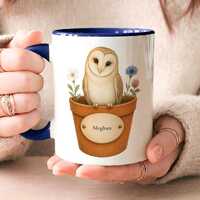 Personalised Barn Owl Mug, Woodland Bird Cup, Custom Name Ceramic Coffee Mug