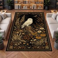 Snowy Owl Rug, Woodland Owl Carpet, Botanical Forest Decor, Nature Inspired Area Rug, Cottagecore Ho
