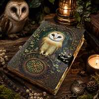 Vintage Leather Owl Journal with Lock, Handmade Celtic Grimoire Book of Shadows, Leather Bound Sketc